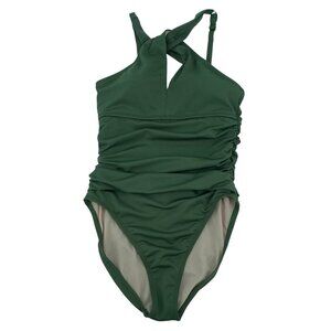 Aquashape Dolfin Size 10 Green Swimwear Ruched One Piece Swimsuit Slimming NWT